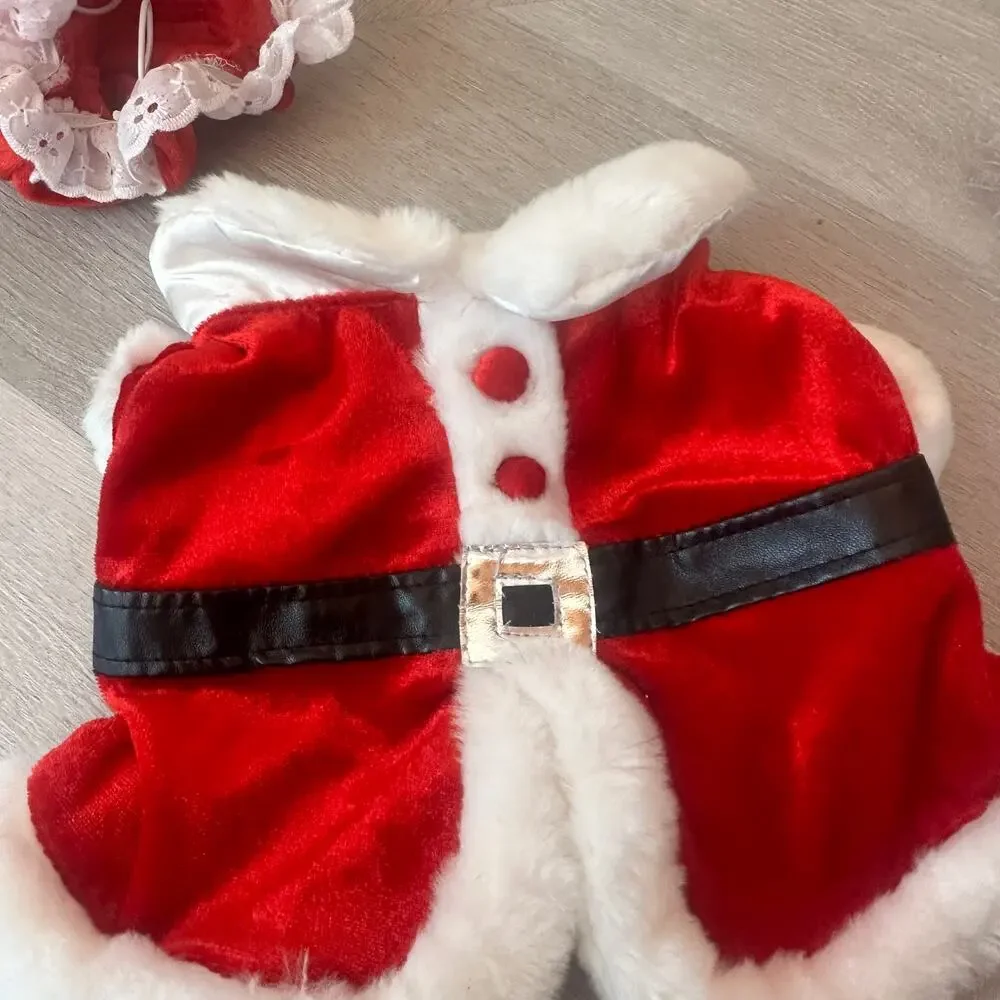 Build a Bear Workshop BAB Christmas Outfit Mrs. Santa Claus Hat Coat Red Ruffle